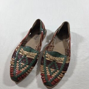 Ortega Huaraches Moccasins Multicolor Woven Leather Flats Mexican Sandals